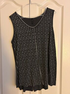 Arrow-Print Sleeveless Knit Tank Top - Charcoal